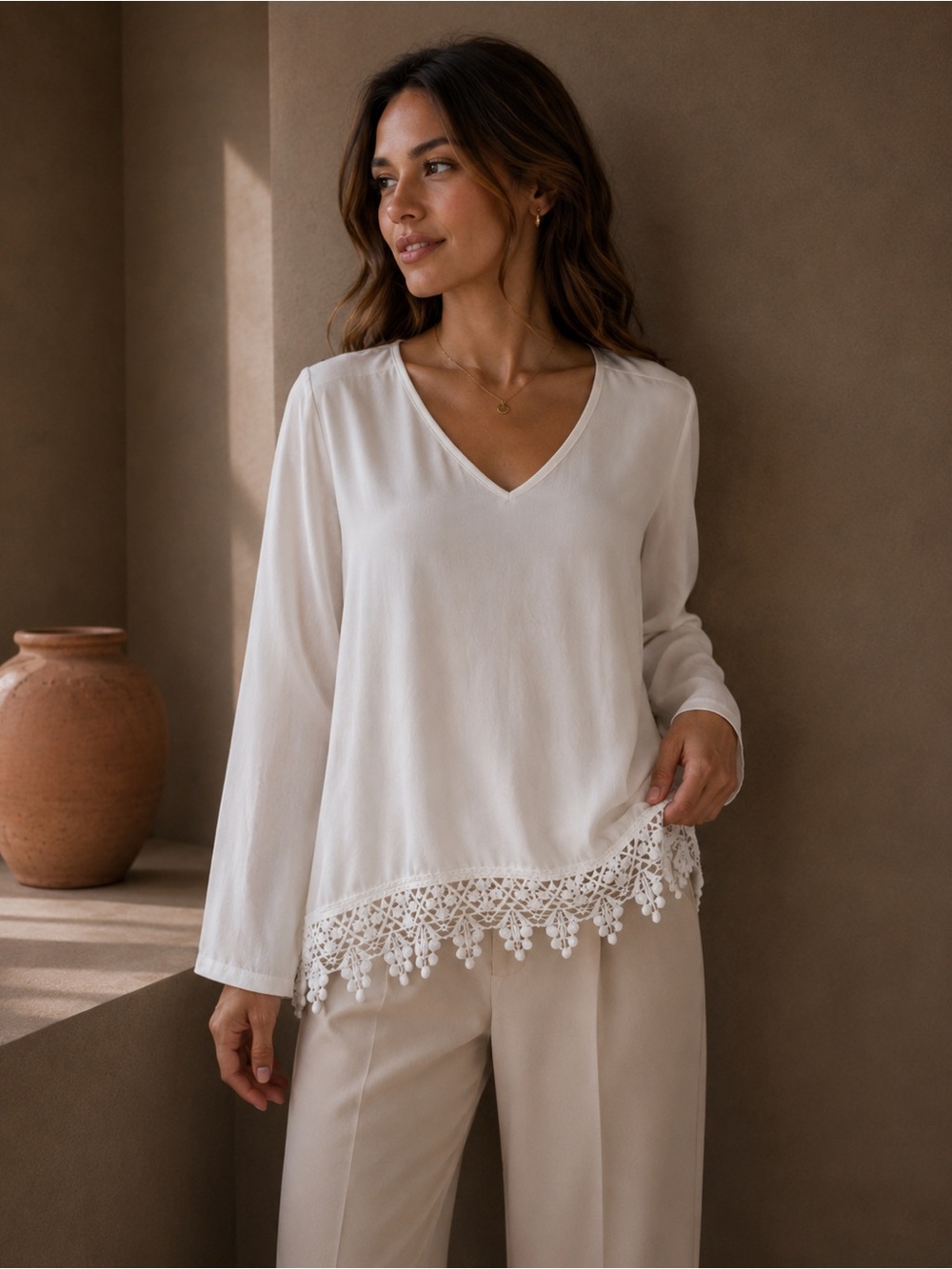 zac & Rachel White Long Sleeve Blouse Embroidered
